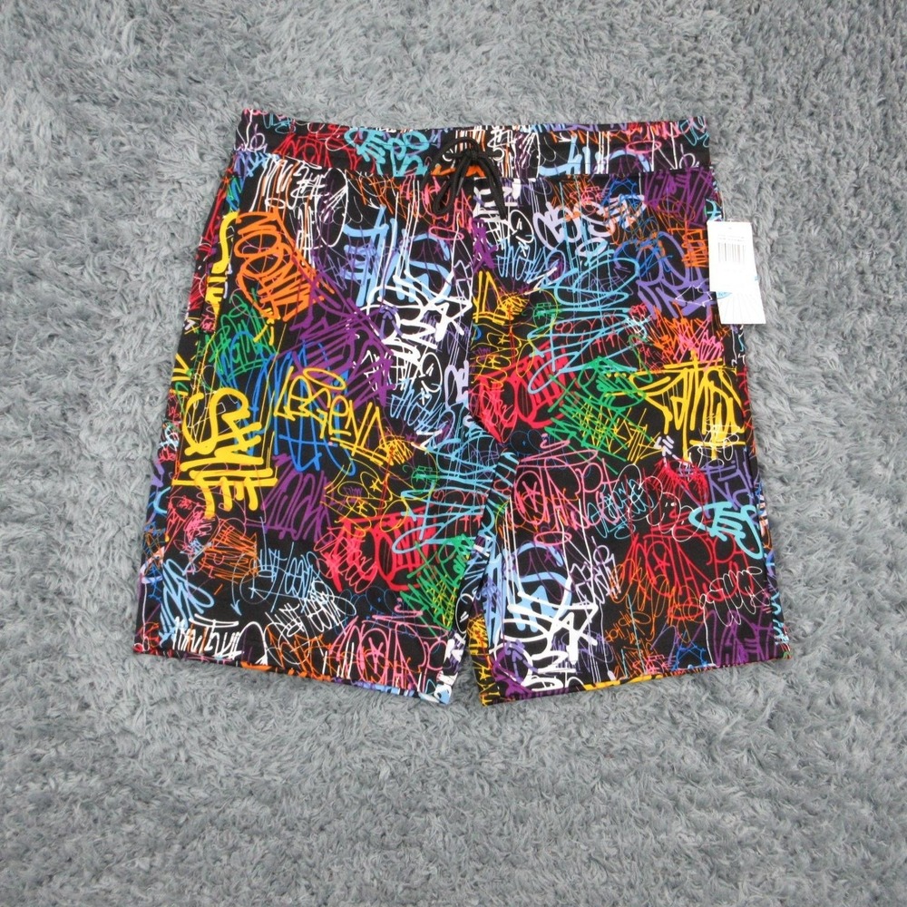 Fresh Prints Of Bel Air Swim Shorts Mens Large Black Graffiti Lined NWT